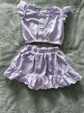Rare Editions Girls 4T Lavender Eyelet Lace 2-Piece Skirt & Top Set